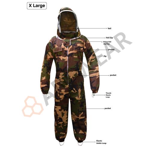 X LARGE SIZE CAMOFLAGE KIT THREE LAYERS MESH BEEKEEPING BEE VENTILATED COOL